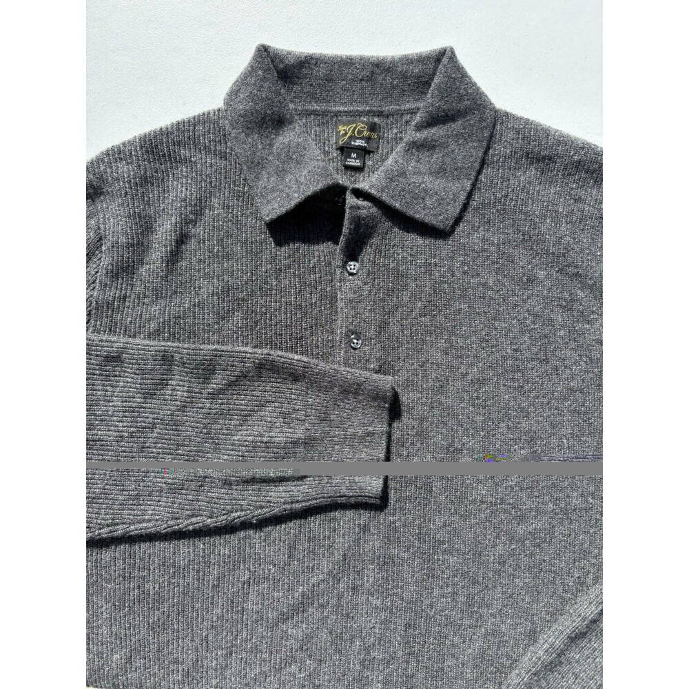 J Crew Cashmere Sweater Men’s Size Medium Gray Polo Collar Pullover Knit